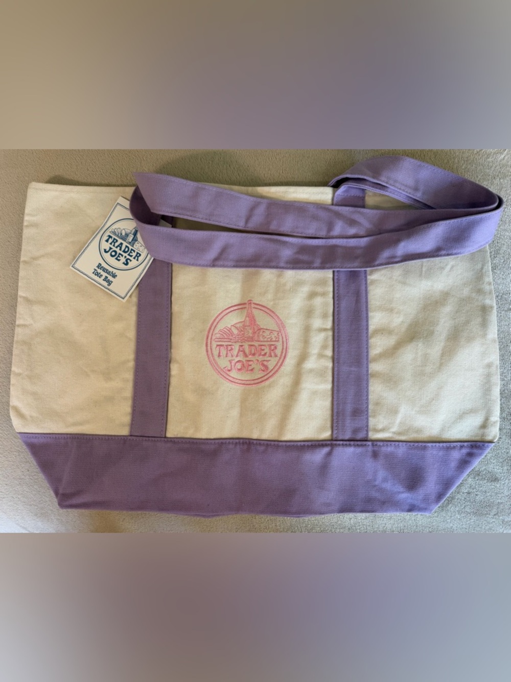 Trader Joe’s Large Pastel Purple Reusable Canvas Tote Bag